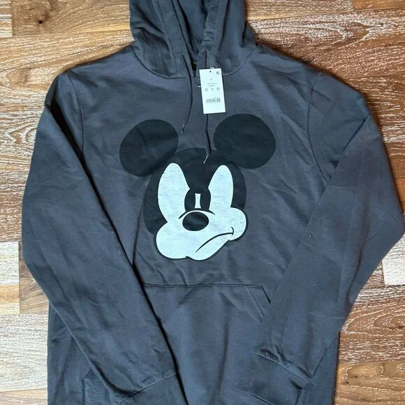 NWT Hooded Mickey Mouse Disney Grey Hoodie Sweatshirt - Men's Small - Picture 2 of 6